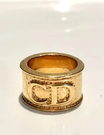 1980s CHRISTIAN DIOR GOLD TONE METAL SCARF RING