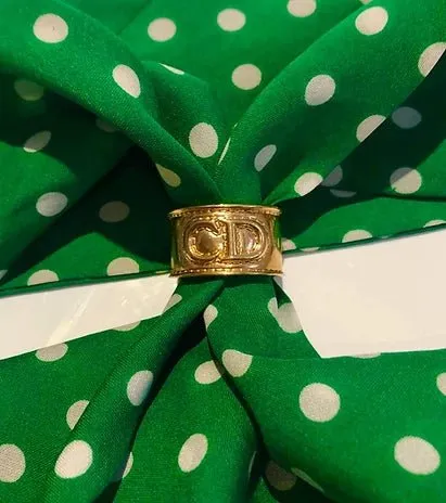 1980s CHRISTIAN DIOR GOLD TONE METAL SCARF RING