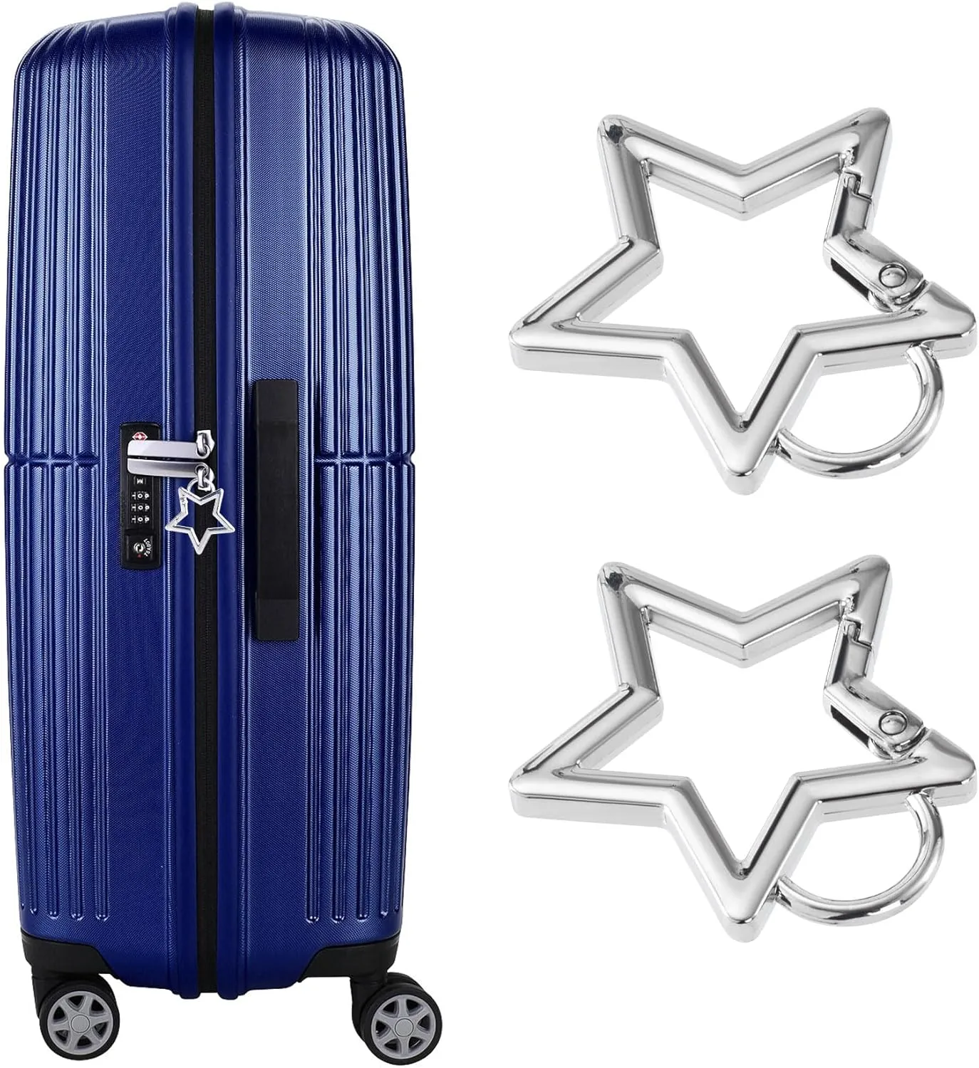 2 PCS Star Carabiner, Zinc Alloy Heavy Duty Star Shaped Keychain Clip with 2 Sizes, Carabiner Clip for Camping, Hiking, Fishing