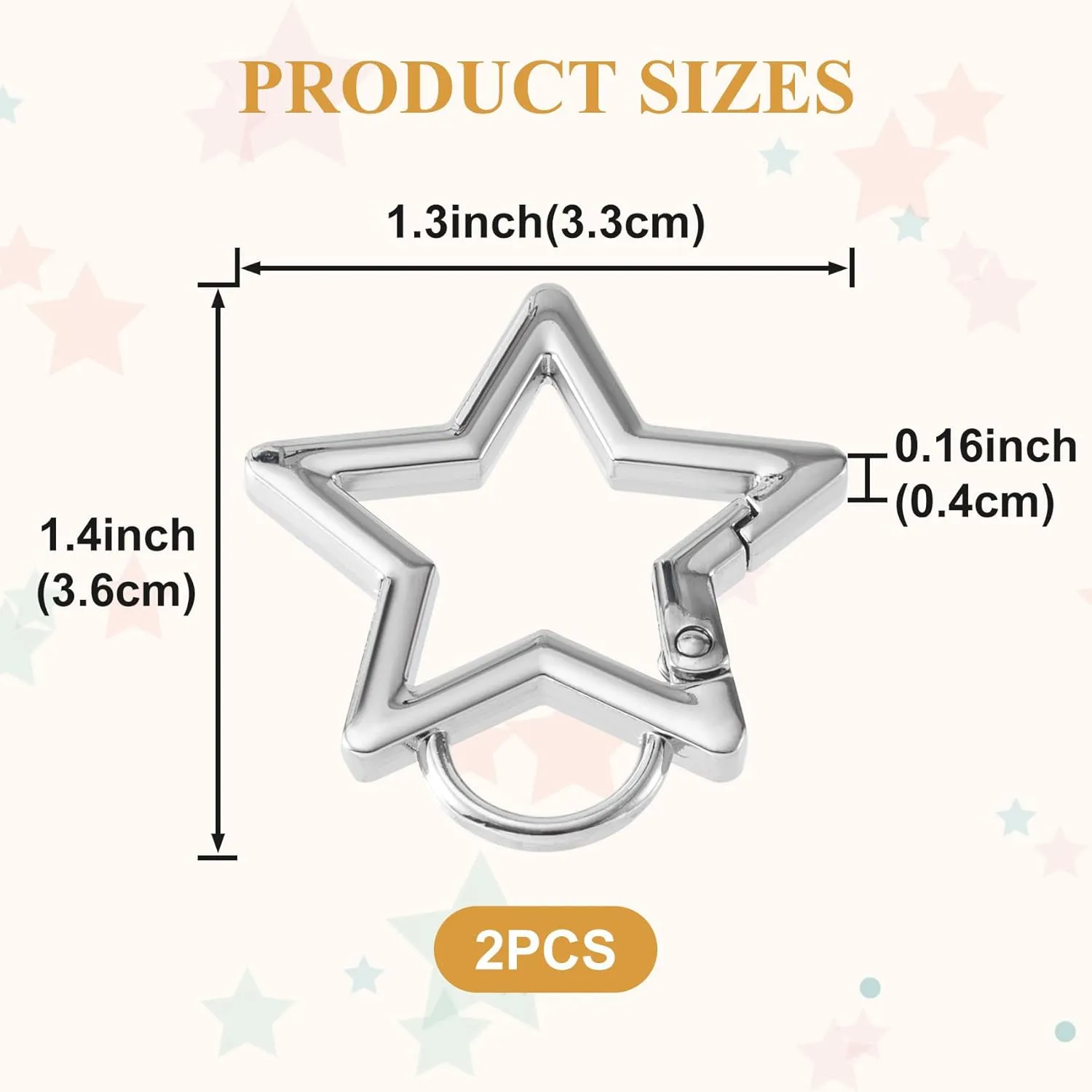 2 PCS Star Carabiner, Zinc Alloy Heavy Duty Star Shaped Keychain Clip with 2 Sizes, Carabiner Clip for Camping, Hiking, Fishing