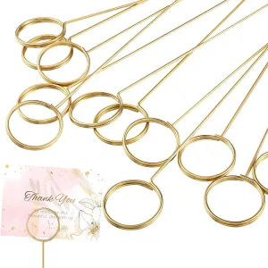 30 Pcs Floral Card Holder Pick Metal Wire Flower Place Card Stick 13.4 in Picture Photo Memo Holder Gold Round Floral Gift Stick Clip for Centerpiece Table Wedding Baby Shower Party Favor