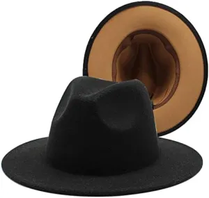 36 Color Double Woolen Felt Hat, European and American Fashion Double-Sided Color Matching Hat, Men and Women Flat Brim Jazz Hat Fengyan Cowboy Hats (Color : Black Light Coffee, Size : Large)