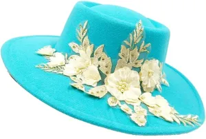 9.5Cm Embroide Three-Dimensional Flower Fedora Women's Jazz Hat Spring and Autumn Panama French Fedora