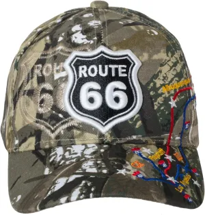 Artisan Owl Route 66 Embroidered Cap with Highway Map Detail - Adjustable Hook and Loop Closure (Camo)