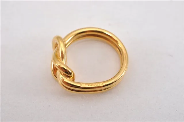 Authentic HERMES Scarf Ring Atame Circle Knot Design Gold Tone 9702F