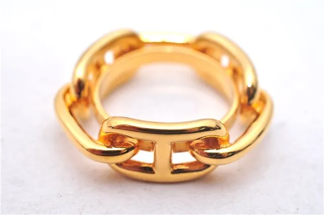 Authentic HERMES Scarf Ring Chaine d'Ancre Chain Design Gold Tone Box 6026E