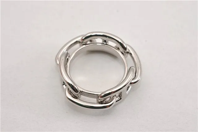 Authentic HERMES Scarf Ring Chaine dAncre Chain Design Silver Tone Box 8898F