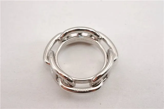 Authentic HERMES Scarf Ring Chaine dAncre Chain Design Silver Tone Box 8898F