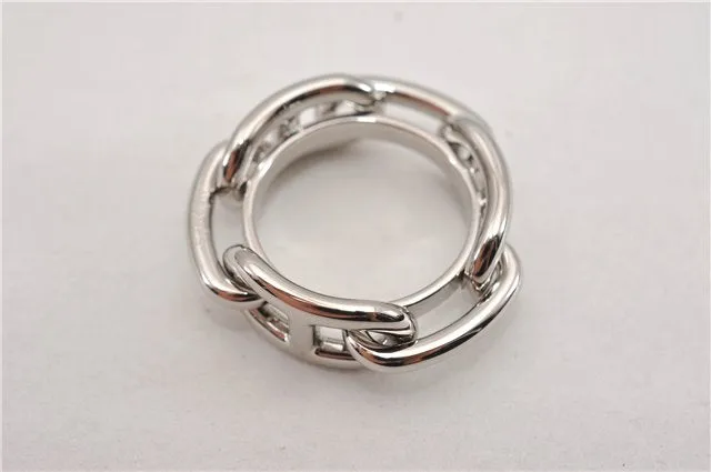 Authentic HERMES Scarf Ring Chaine dAncre Chain Design Silver Tone Box 8898F