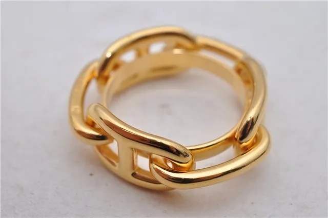 Authentic HERMES Scarf Ring Chaine dAncre Gold 1725D