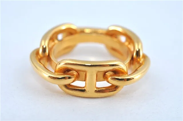 Authentic HERMES Scarf Ring Circle Design Gold Tone J7493