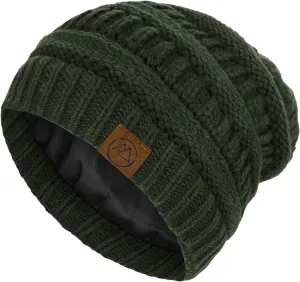Beanies Women Satin Lined Beanie Winter Hats for Women Silk Lined Slouchy Beanie for Winter Warm Knit Cuffed Beanie Hat