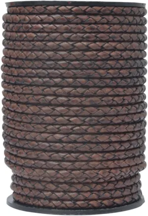 Braided Bolo Round Leather Cords-5.0 MM (Distressed Brown, 1 Meter)