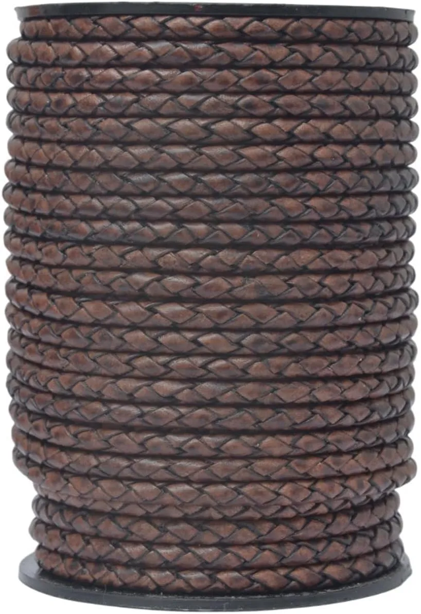 Braided Bolo Round Leather Cords-5.0 MM (Distressed Brown, 1 Meter)