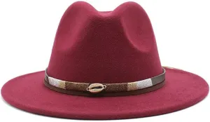 Cap Simple Casual Warm Woolen Felt Hat, Autumn and Winter Versatile British Jazz Hat Men Fashion Belt Top Hat Fengyan Cowboy Hats (Color : Claret, Size : Medium(56-58cm))