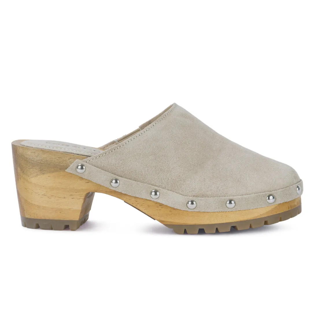 CEDRUS Fine Suede Studded Clogs Mules