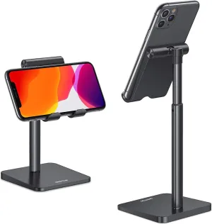 Cell Phone Stand, OMOTON Adjustable Angle Height Desk Phone Dock Holder for iPhone SE 2/11 / 11 Pro/XS Max/XR, Samsung Galaxy S20 / S10 / S9 / S8 and Other Phones (3.5-7.0-Inch), Black