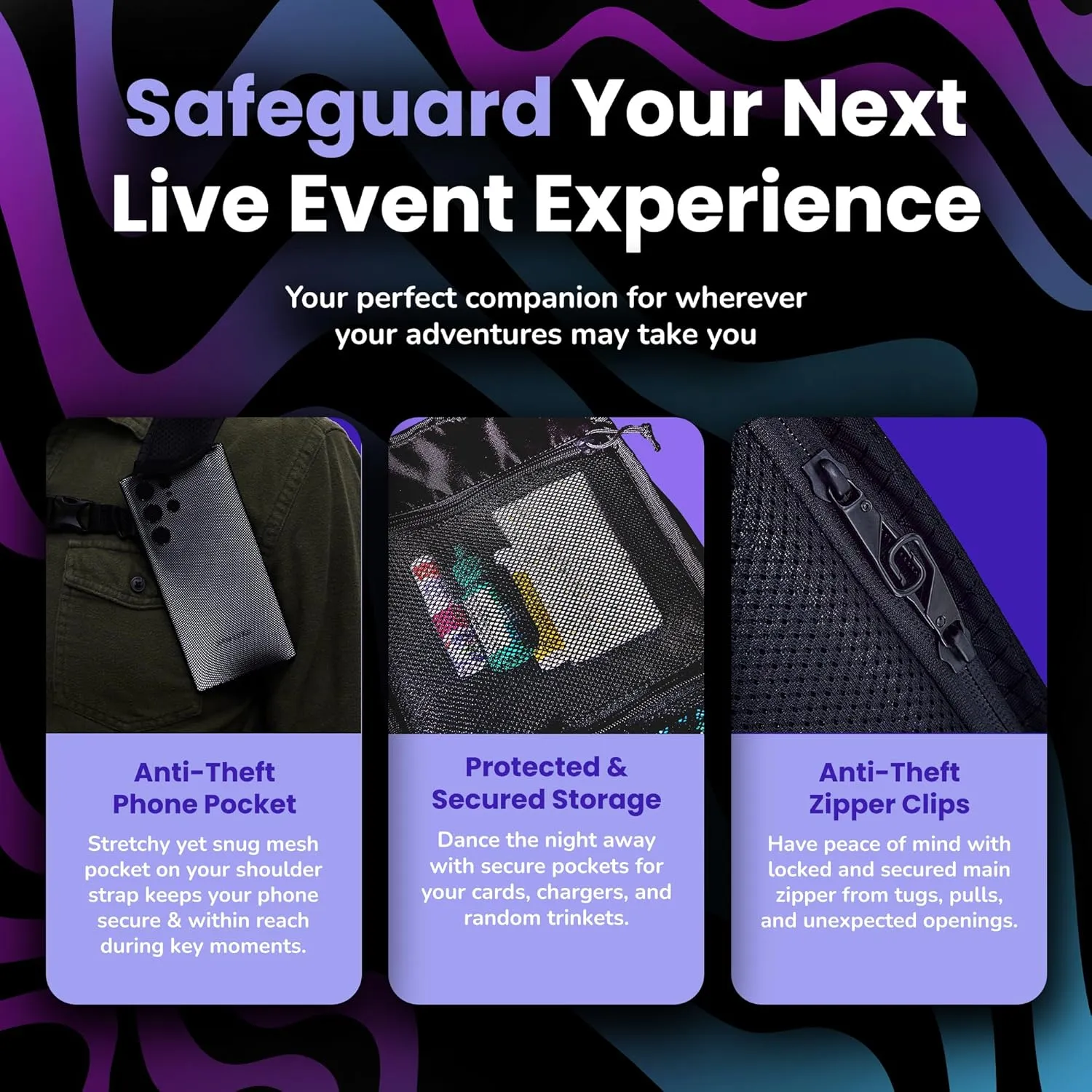 Clear Lite Pack  Anti Theft Clear Bag for Stadium Events with Locking Zippers Protects Items at Festivals, Concerts, and Traveling. Backpack is Compliant with Most Venue Bag Policies
