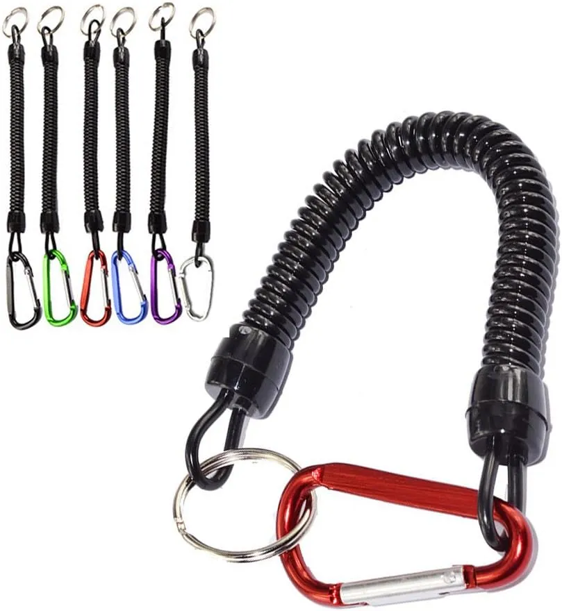 Coil Springs Keychain Cellphone Snap Hook Holder Retractable Coil Cord Key Chain Holder with Carabiner Keychain Pack of 6