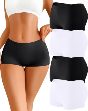 CUTE BYTE Womens Seamless Boy Shorts Underwear Soft Stretch No Show Boxer Shorts Briefs Panties for Ladies 4 Packs