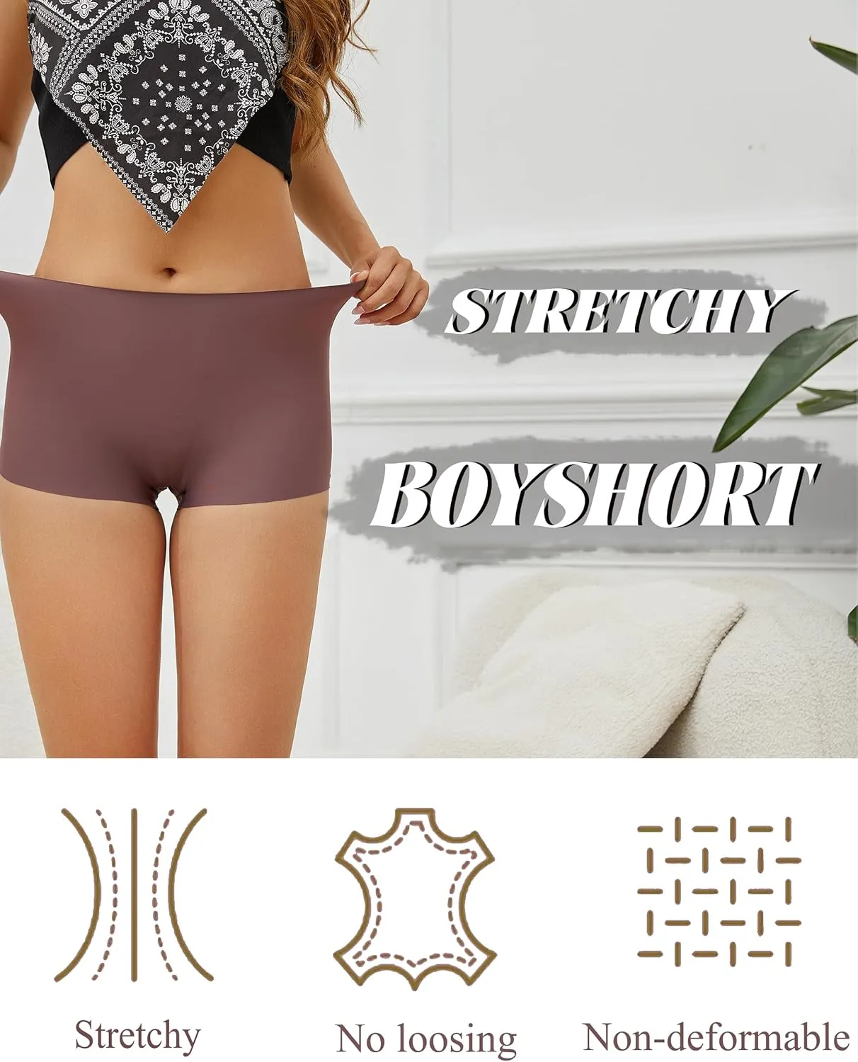 CUTE BYTE Womens Seamless Boy Shorts Underwear Soft Stretch No Show Boxer Shorts Briefs Panties for Ladies 4 Packs
