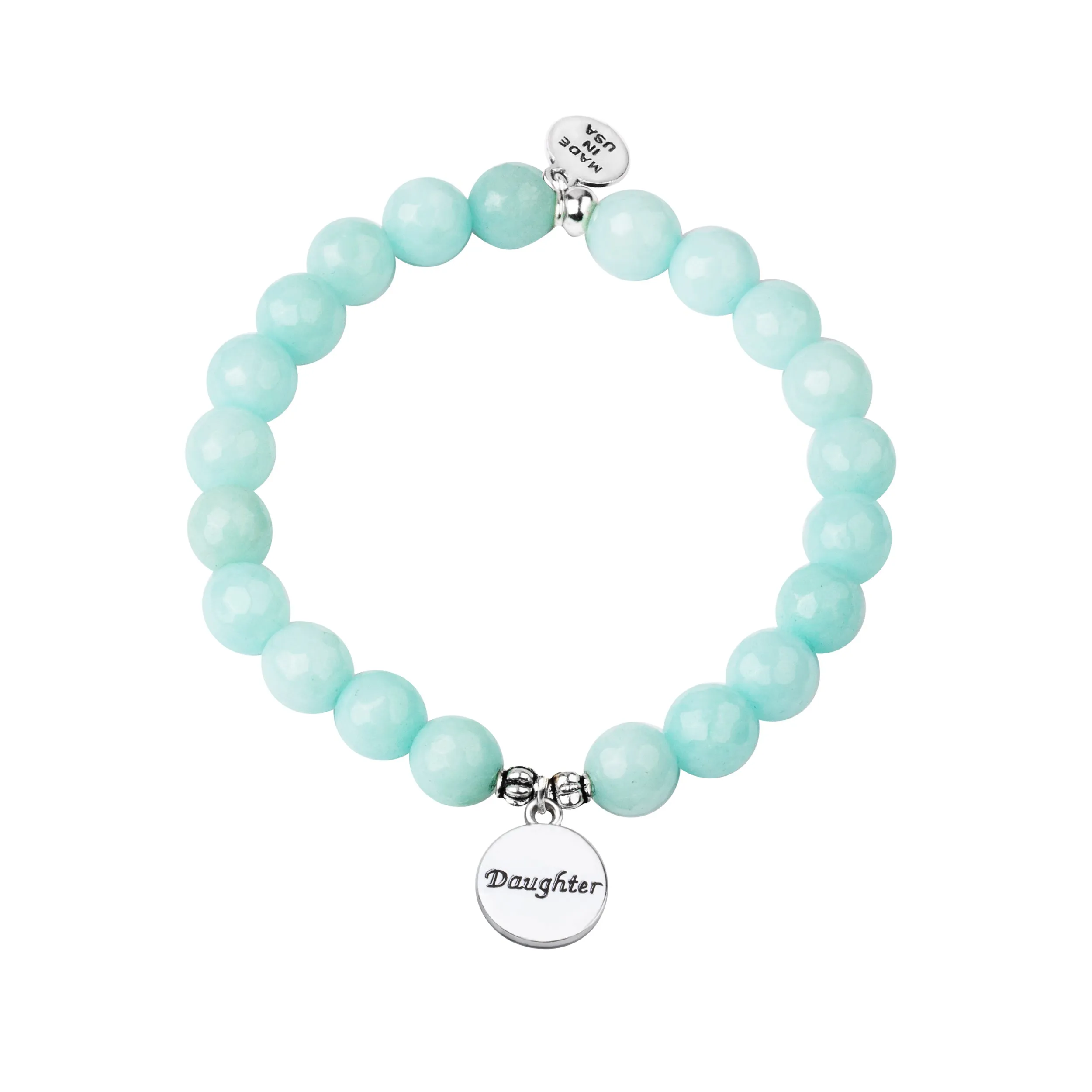 Daughter | Stone Beaded Charm Bracelet | Tiffany Blue Agate