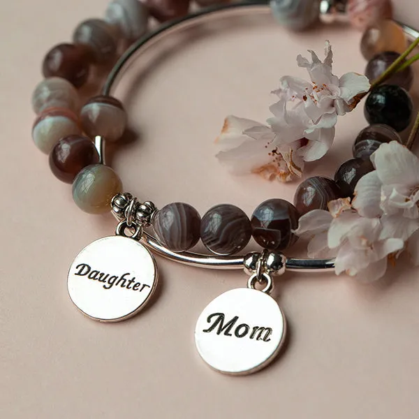 Daughter | Stone Beaded Charm Bracelet | Tiffany Blue Agate