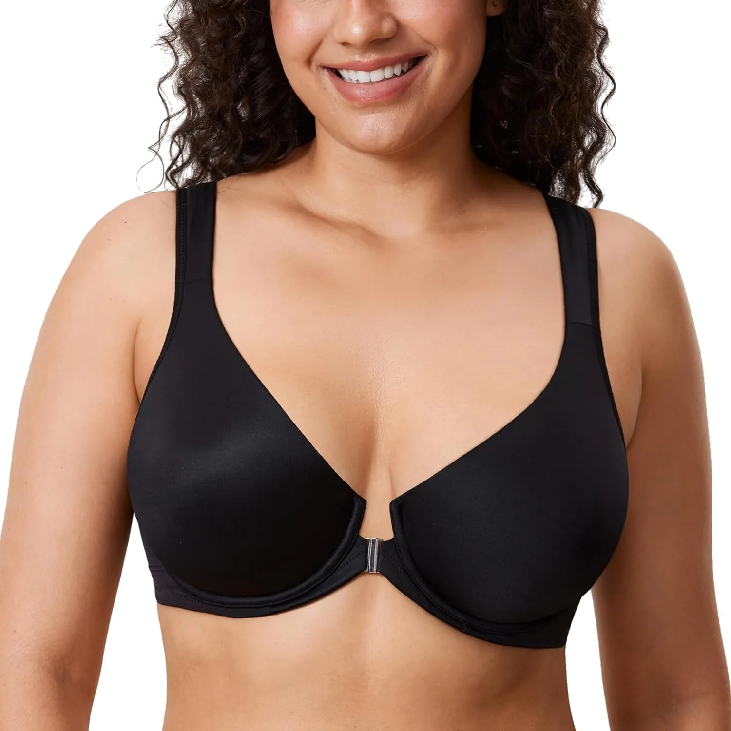 DELIMIRA Women's Front Closure Bras Posture Full Coverage Plus Size Underwire Unlined Back Support Plunge Seamless Bra B-H