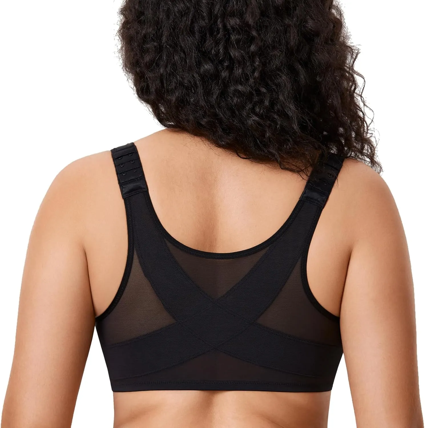 DELIMIRA Women's Front Closure Bras Posture Full Coverage Plus Size Underwire Unlined Back Support Plunge Seamless Bra B-H