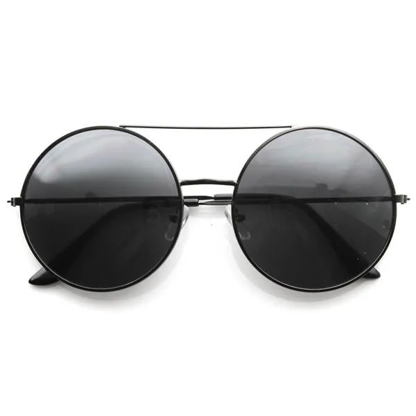 Designer Oversize Metal Bridge Round Womens Sunglasses 8596