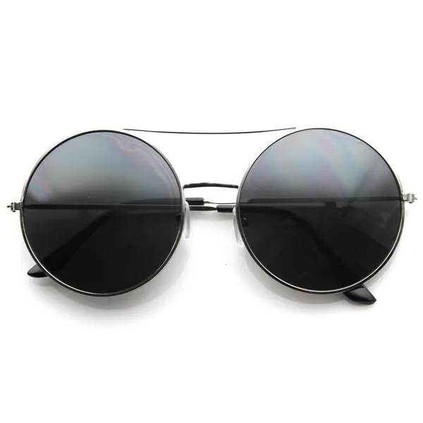 Designer Oversize Metal Bridge Round Womens Sunglasses 8596