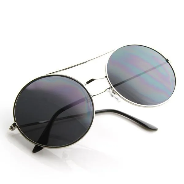Designer Oversize Metal Bridge Round Womens Sunglasses 8596