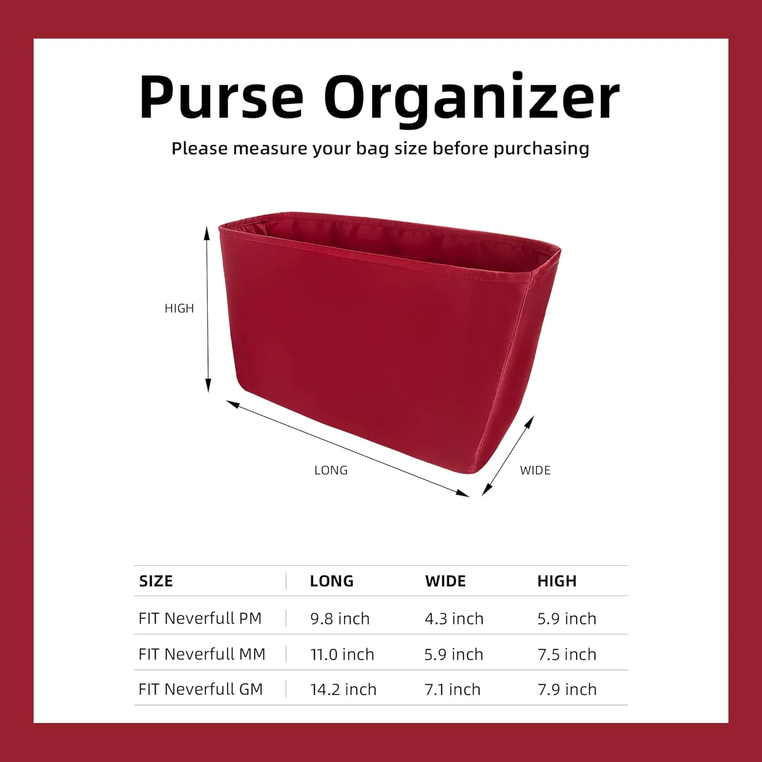 DGAZ Purse Organizer Insert Fits Neverfull-BagsSilk Bag OrganizerLuxury Handbag & Tote ShaperGM