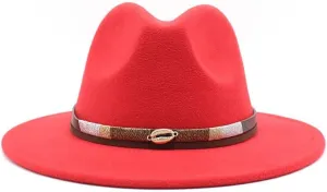 DHAEY Simple Casual Warm Woolen Felt Hat, Autumn and Winter Versatile British Jazz Hat Men Fashion Belt Top Hat Luopan Caps & Hats (Color : Rose Red, Size : Medium(56-58cm))