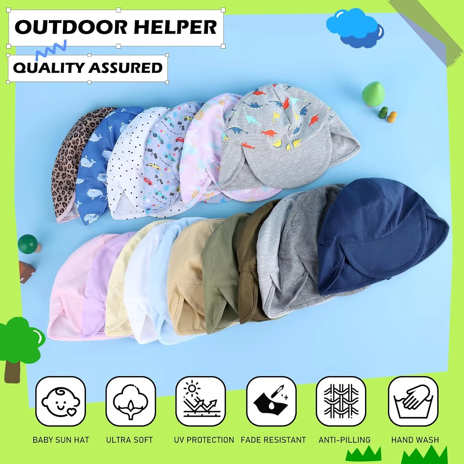 Duoyeree UPF 50  Baby Sun Hat with Ear and Neck Protection - Toddler Beach Hat for Boys & Girls - Ideal for Summer Fun