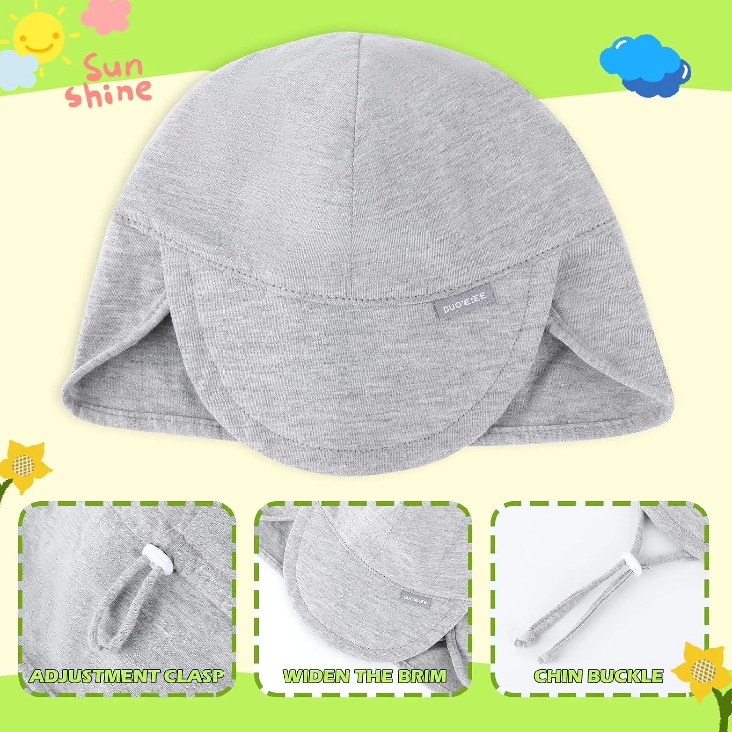 Duoyeree UPF 50  Baby Sun Hat with Ear and Neck Protection - Toddler Beach Hat for Boys & Girls - Ideal for Summer Fun
