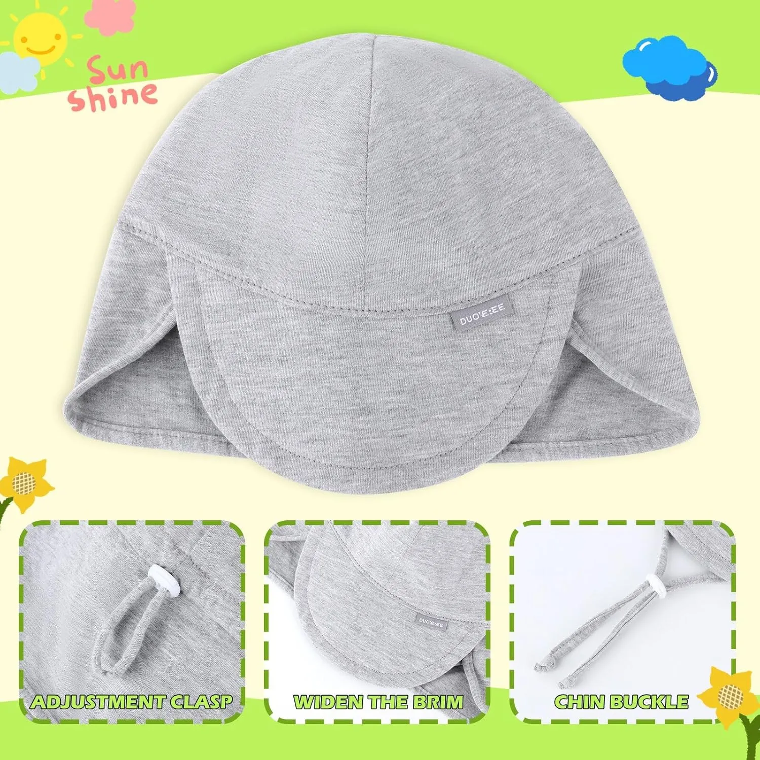 Duoyeree UPF 50  Baby Sun Hat with Ear and Neck Protection - Toddler Beach Hat for Boys & Girls - Ideal for Summer Fun