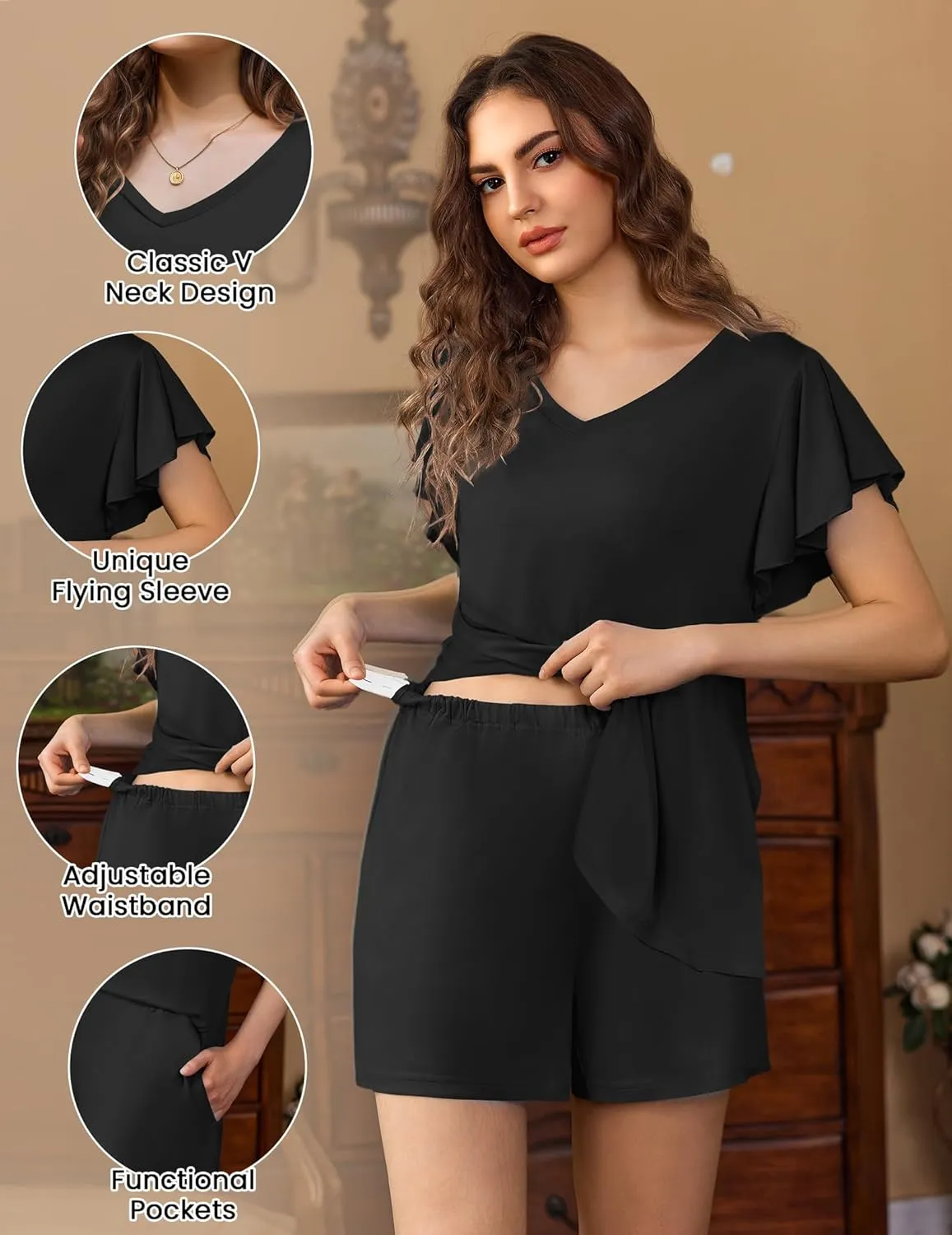 Ekouaer Maternity Sets 2 Piece Outfits Flowing Short Sleeve V Neck Postpartum Pregnancy Pajamas Clothes