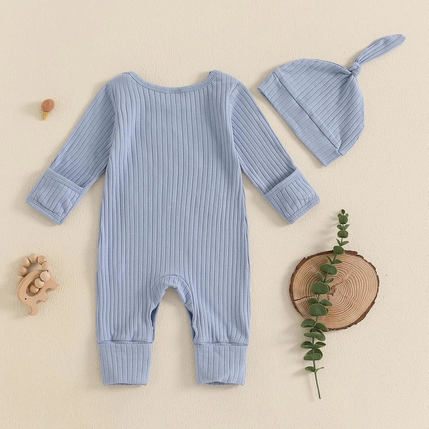 FIOMVA Im New Here Newborn Outfit Boy Long Sleeve Letter Romper Ribbed Knit Jumpsuit Baby Boy Preemie Coming Home Outfit