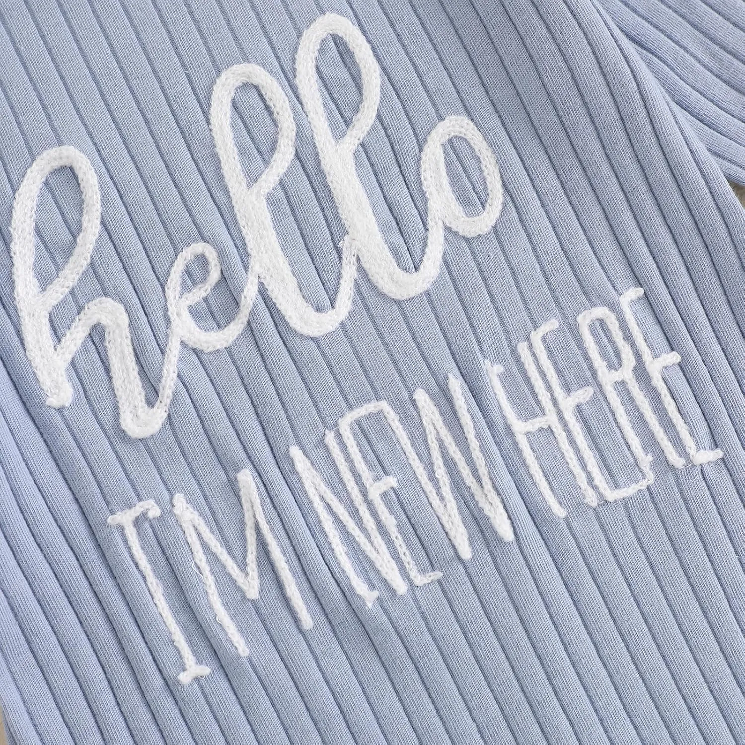 FIOMVA Im New Here Newborn Outfit Boy Long Sleeve Letter Romper Ribbed Knit Jumpsuit Baby Boy Preemie Coming Home Outfit