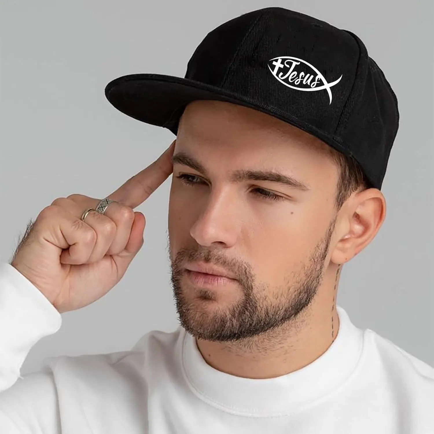 Flat Bill Hats for Men Black Snapback Hats for Men Adjustable Baseball Cap Fitted Cool Hip Hop Hat