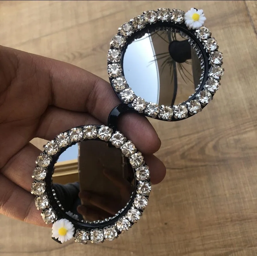 Flower Crystal Designed Frame Handmade Round Sunglasses