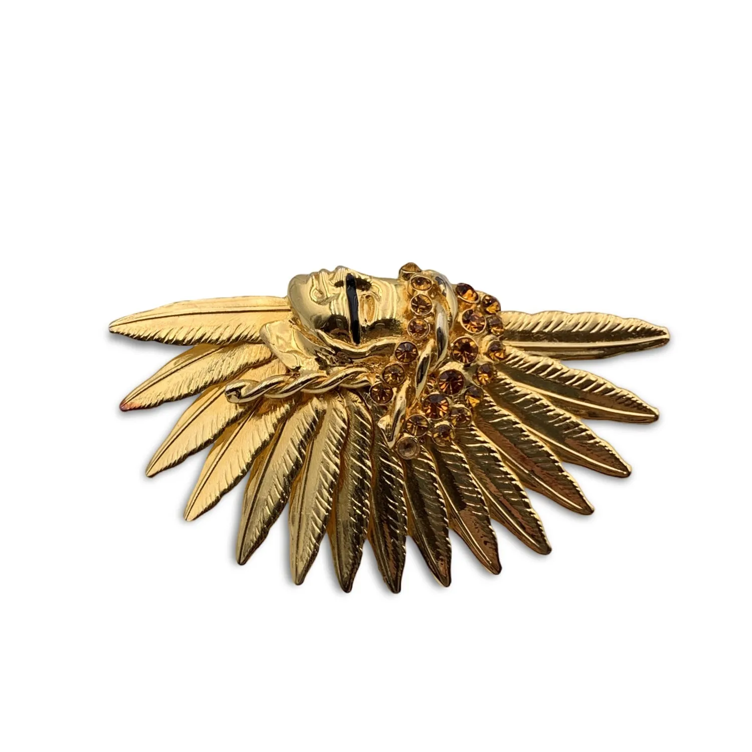 Gianni Versace Rare Gold Metal Native American Indian Crystals Ring