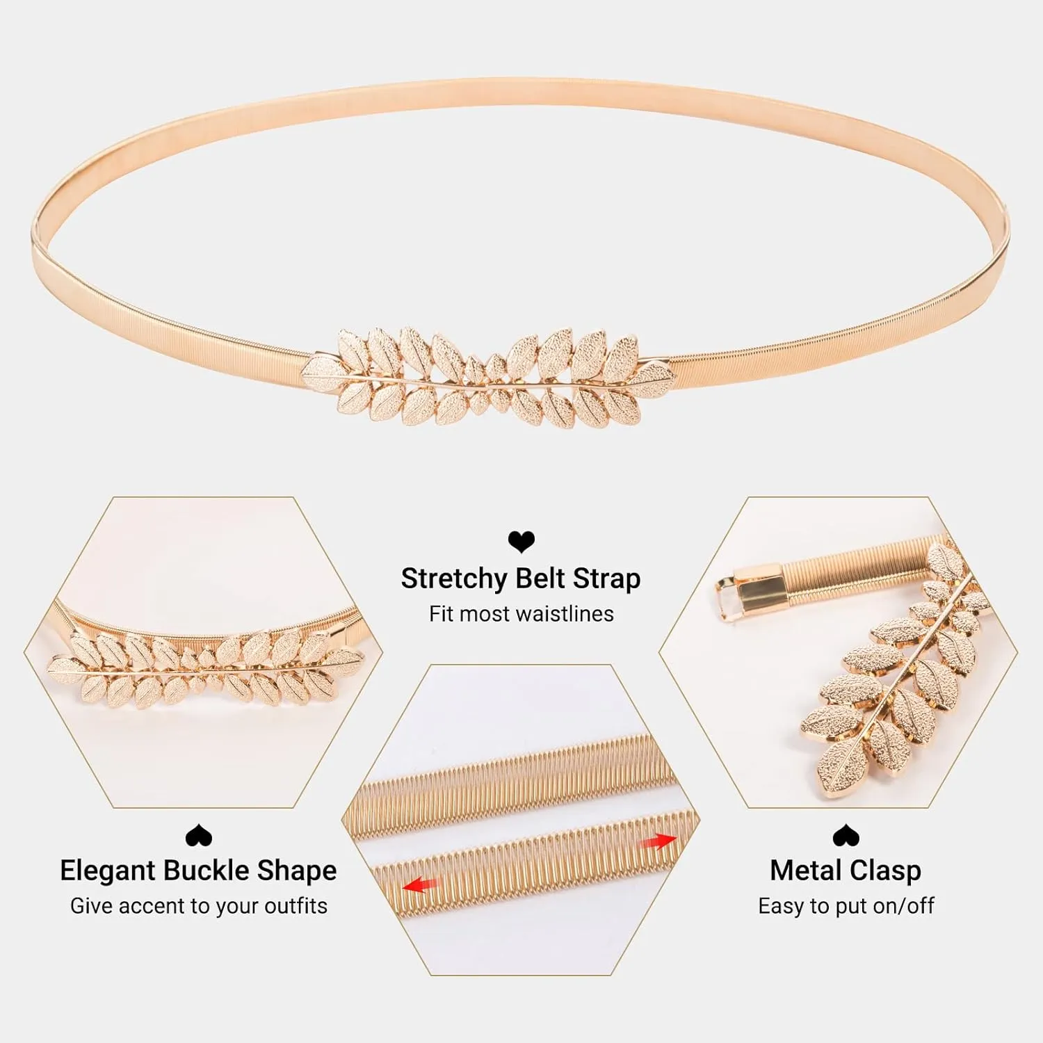 GRACE KARIN Women Skinny Metal Cinch Belt Gold Waistband Elastic Waist Belt CL633