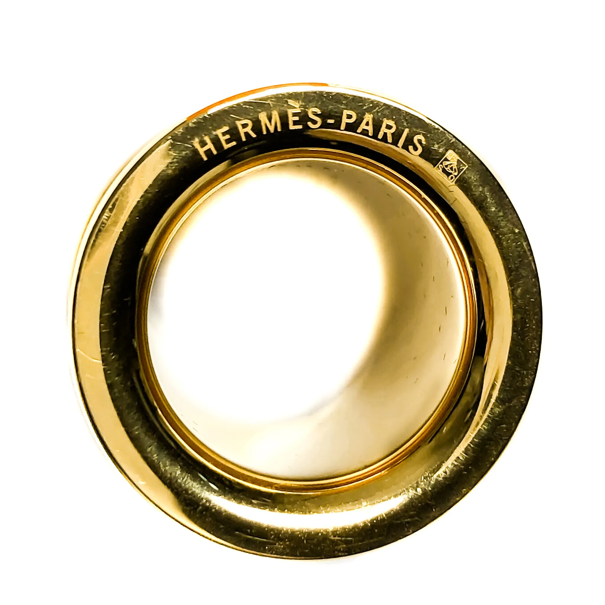 Hermes Cognac Leather Gold Tone Scarf Ring with Box