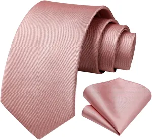 HISDERN Mens Ties Solid Color Ties for Men Formal Necktie with Pocket Square Set Satin Silk Neck Tie Handkerchiefs Set