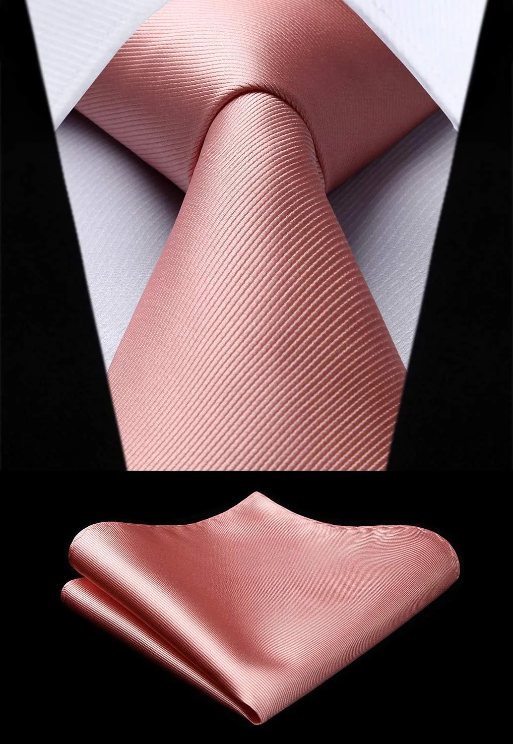HISDERN Mens Ties Solid Color Ties for Men Formal Necktie with Pocket Square Set Satin Silk Neck Tie Handkerchiefs Set