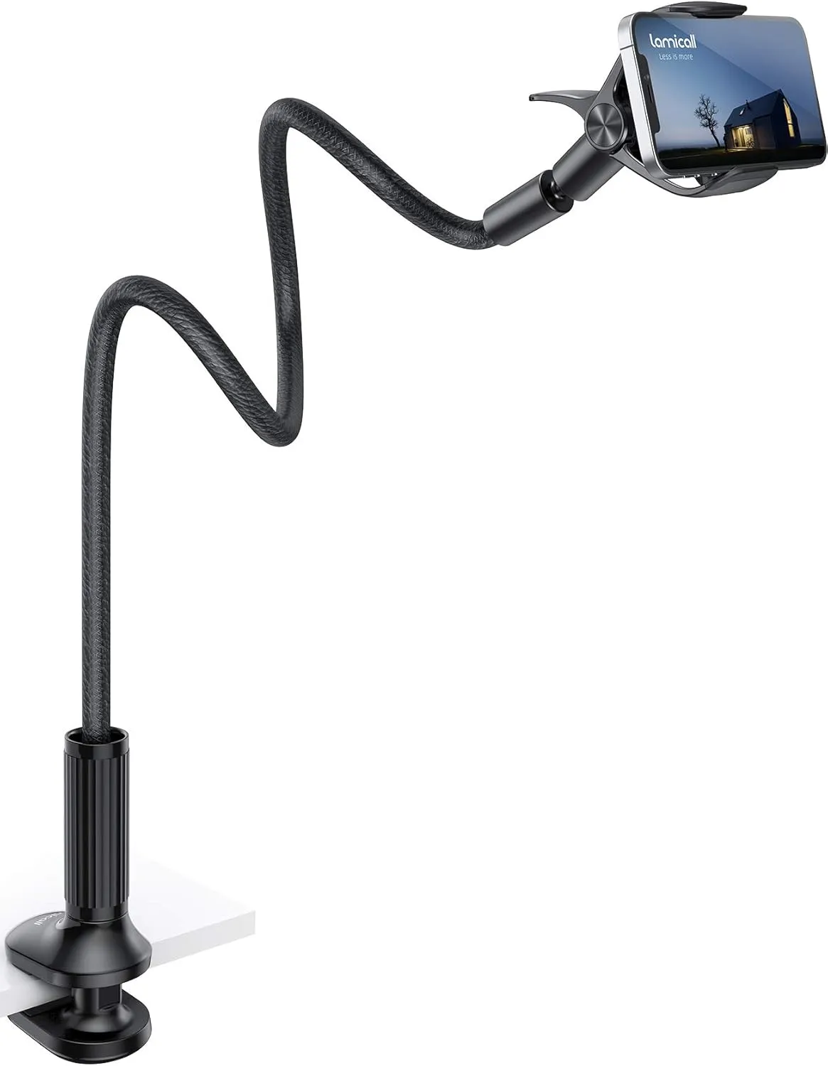 Lamicall Gooseneck Phone Holder for Bed - Overall Length 38.6in, Flexible Leather Wrapped Arm, 360 Adjustable Clamp Clip, Overhead Cell Phone Mount Stand for Desk, Compatible with All Cellphone (4-7)