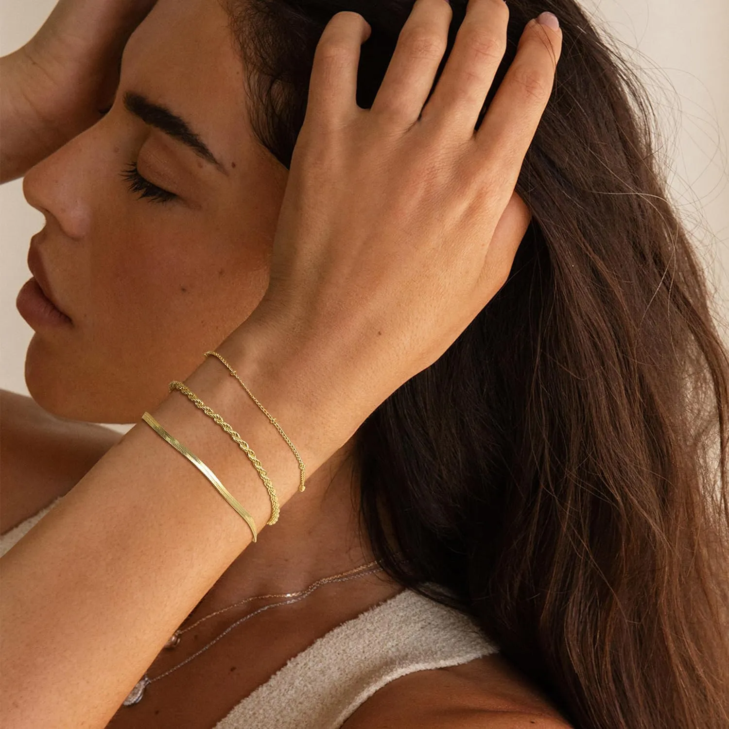 Layered Bracelets Bracelets Set for Women 14K Gold Plated/Silver Dainty Link Chain Bracelet Stackable Jewelry Gifts for Women
