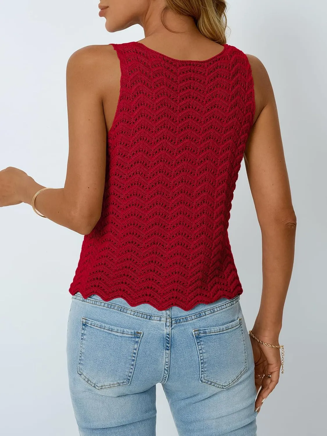 LILLUSORY Crochet Tops for Women Summer Vacation Outfits Beach Coverup Going Out Tie Front Spring Sweater Vest 2025 Fashion